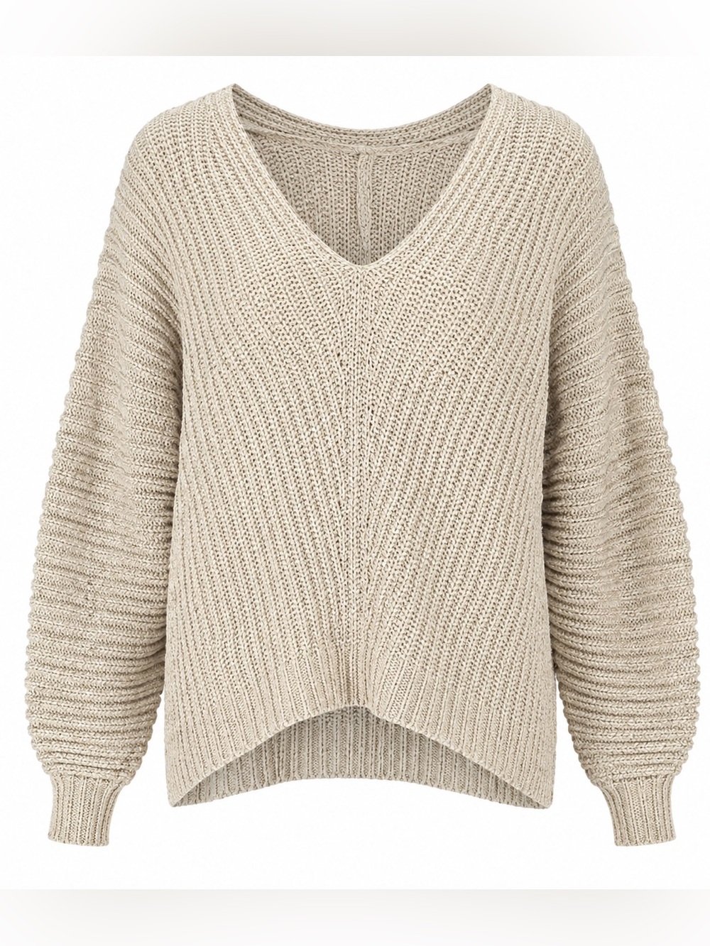 Free People V-Neck Chunky Knit Sweater Oatmeal Color